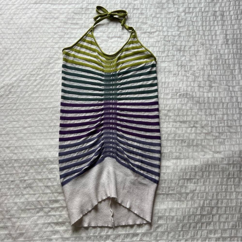 Y2K Majolie Long Colourful Striped Halter Tank Top, L